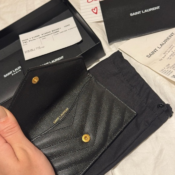 Saint Laurent Black Leather Card Case with Gold YSL Monogram Zipper Coin Pouch - Picture 5 of 6